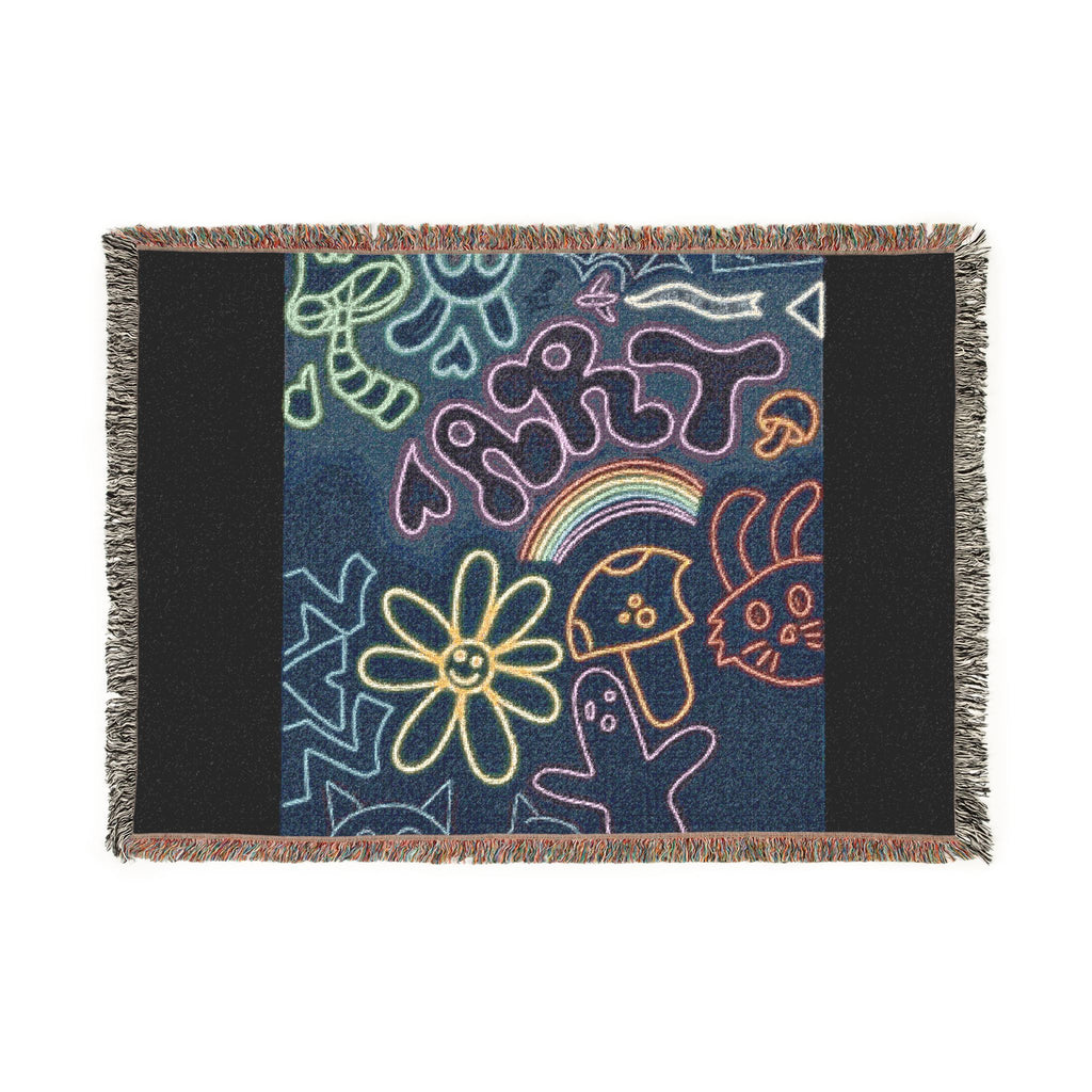 Retro Neon Doodle Floral Rainbow Throw