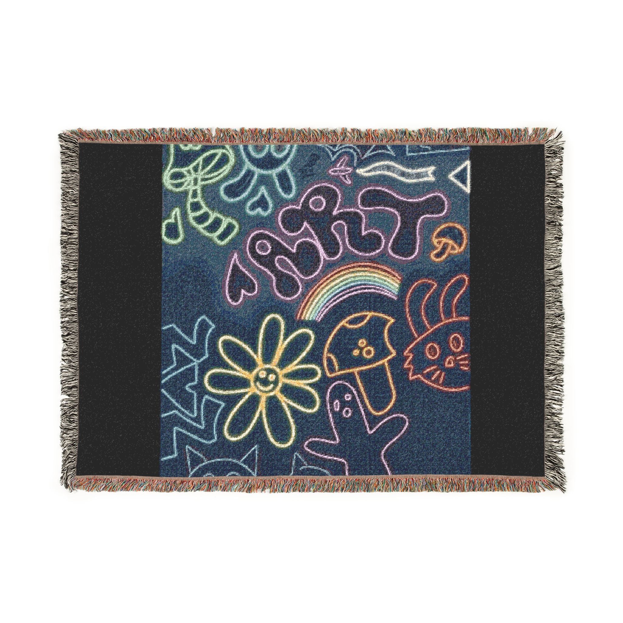 Retro Neon Doodle Floral Rainbow Throw