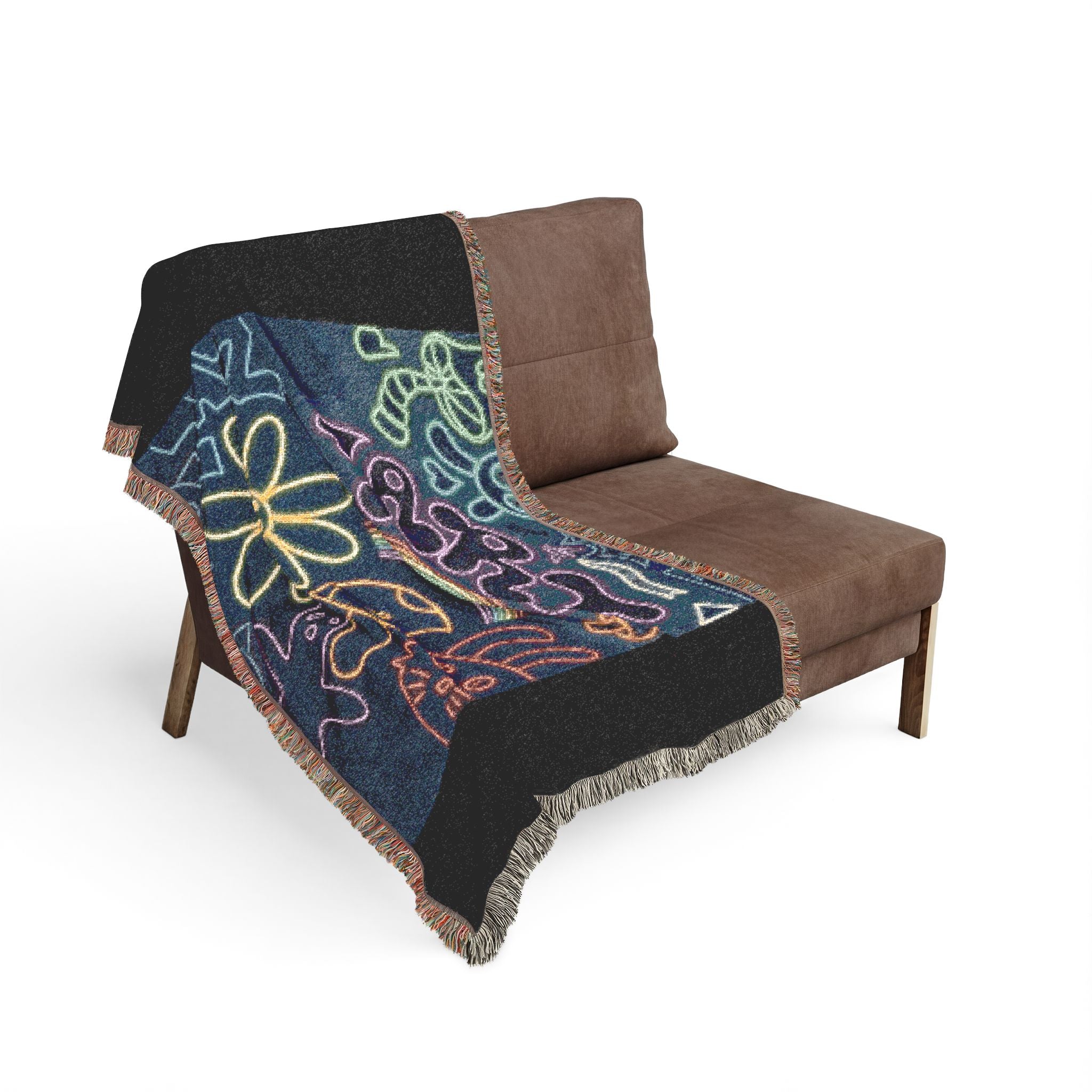 Retro Neon Doodle Floral Rainbow Throw