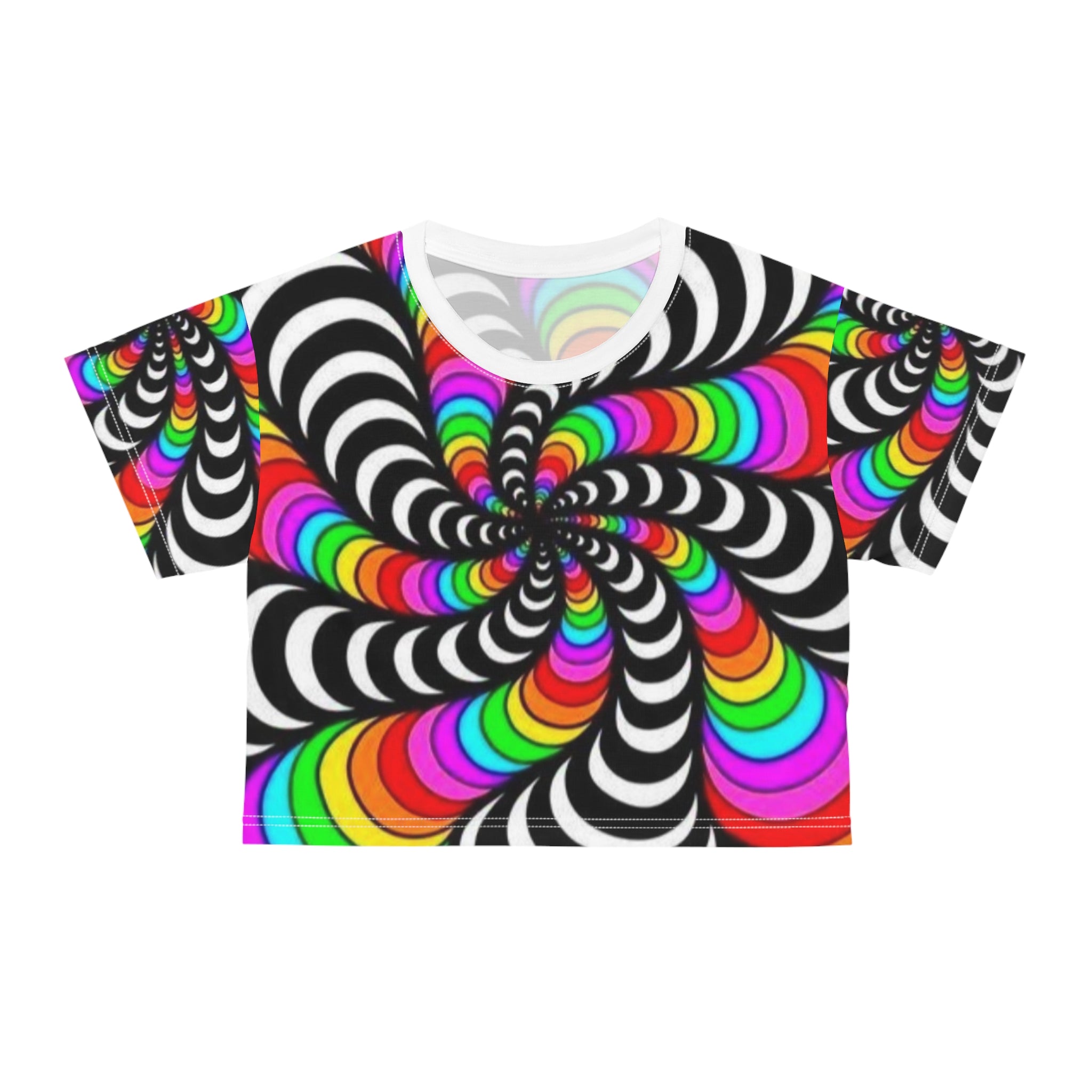 Vibrant Hypnotic Vortex Rave Crop Tee