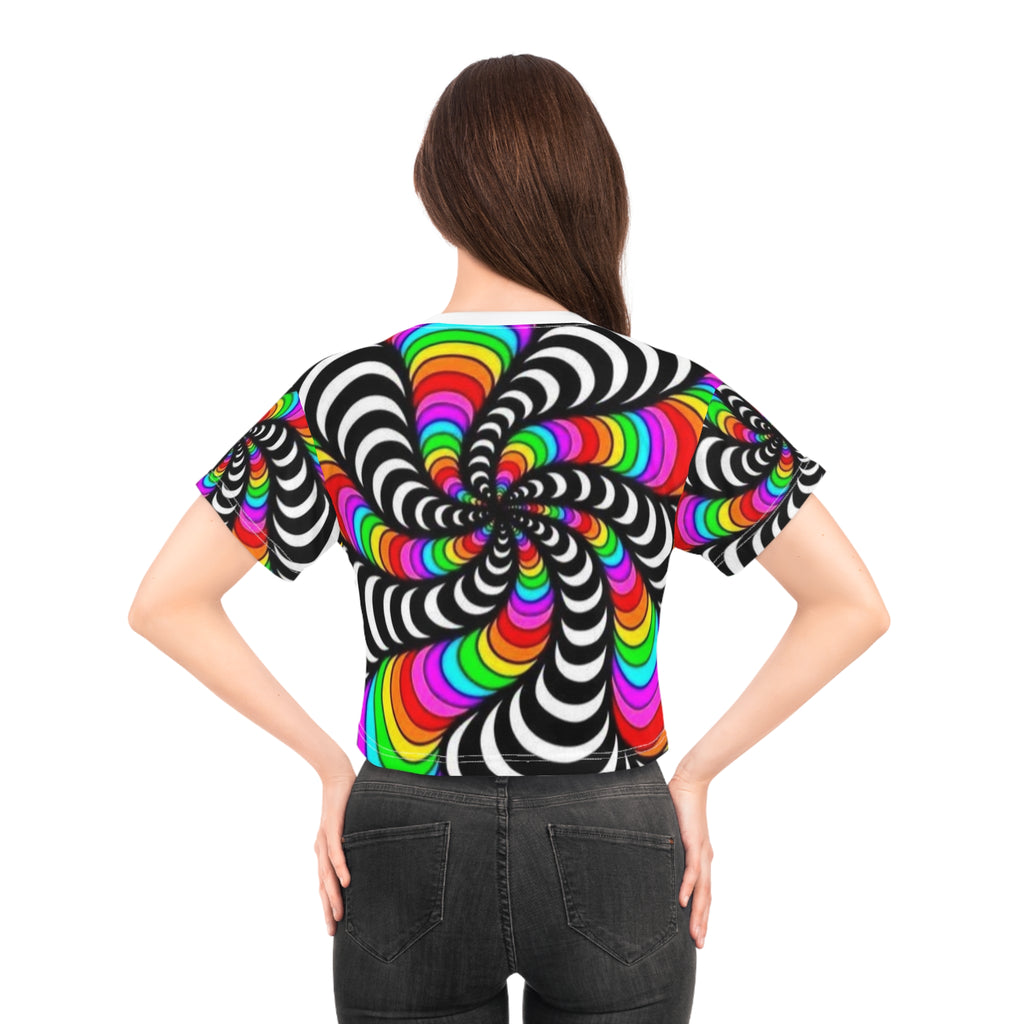 Vibrant Hypnotic Vortex Rave Crop Tee
