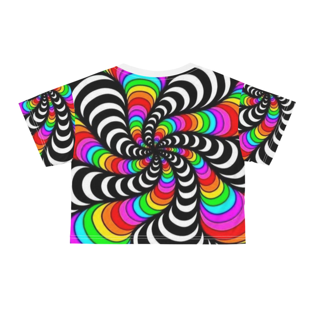 Vibrant Hypnotic Vortex Rave Crop Tee